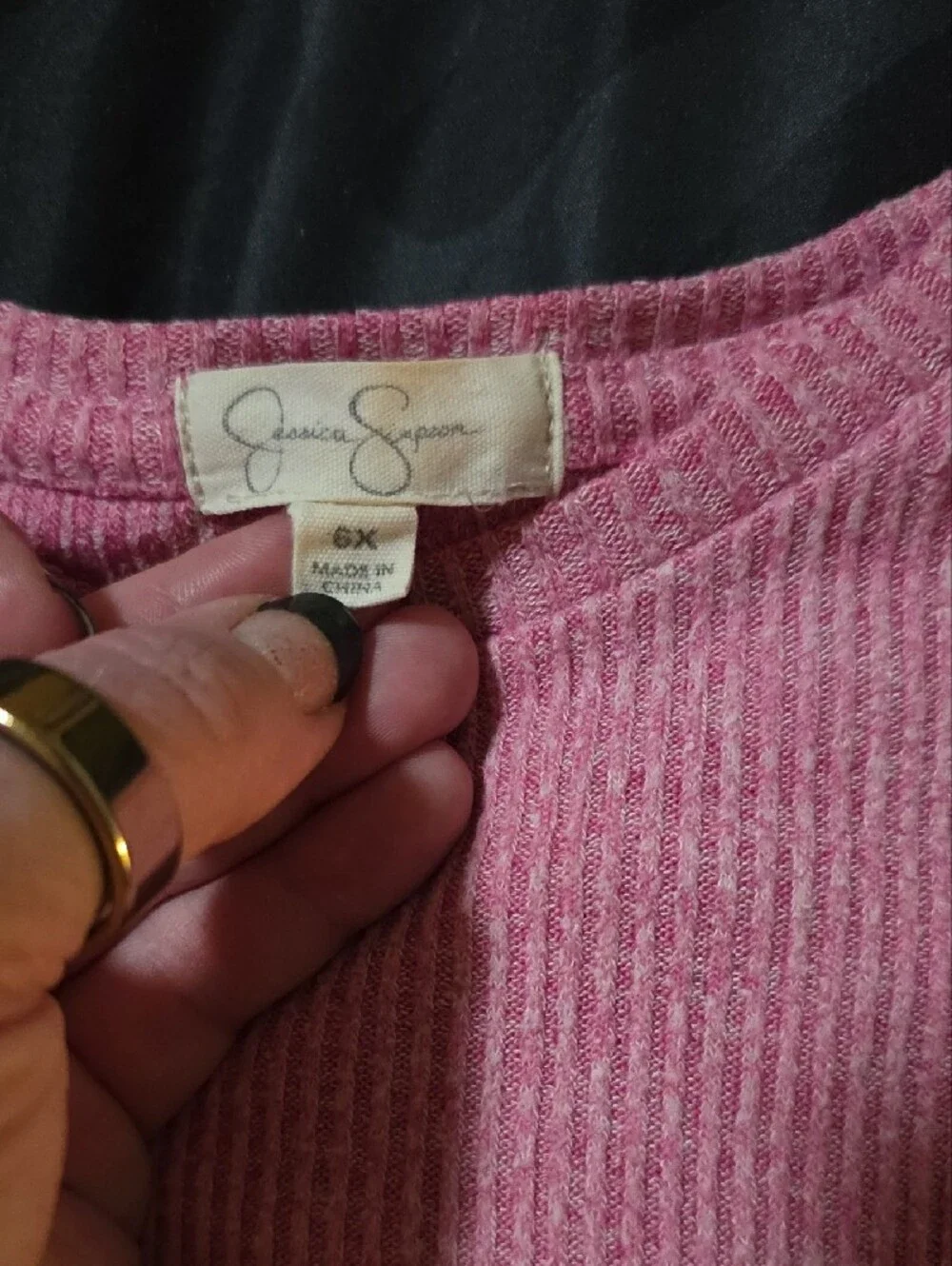 Jessica Simpson Pink Ribbed Long-Sleeve Top with Ruffle Shoulder